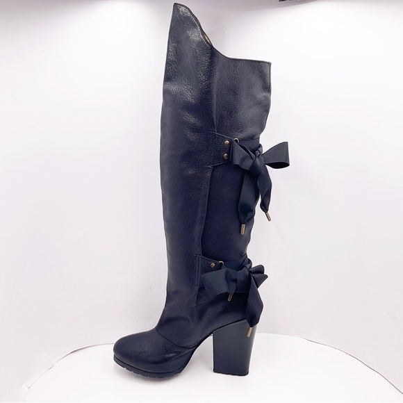 {Vanessa Bruno} Leather & Bows Over Knee Boots - Picture 2 of 16